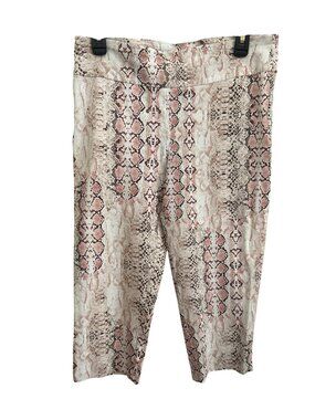 Zac & Rachel Petite Pink Beige Snake Print Capri Pants Size 12P Stretch Elastic